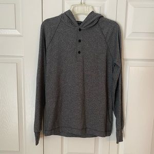 Banana Republic Henley Hoodie Long Sleeve Shirt Men's Sz Small Gray Knit Button